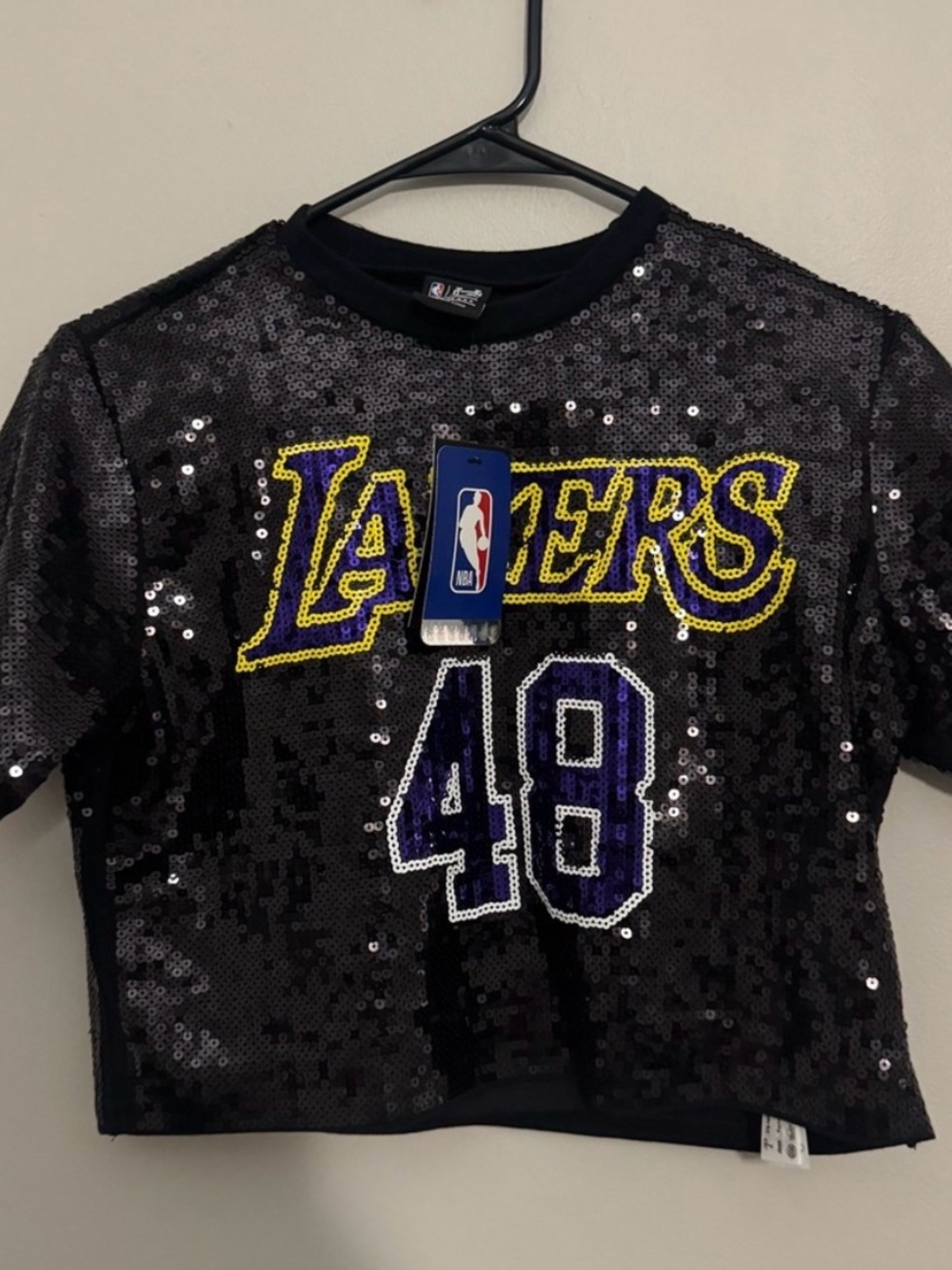 NBA women’s crop jersey Lakers sequin oversized cropped XS/S NWT